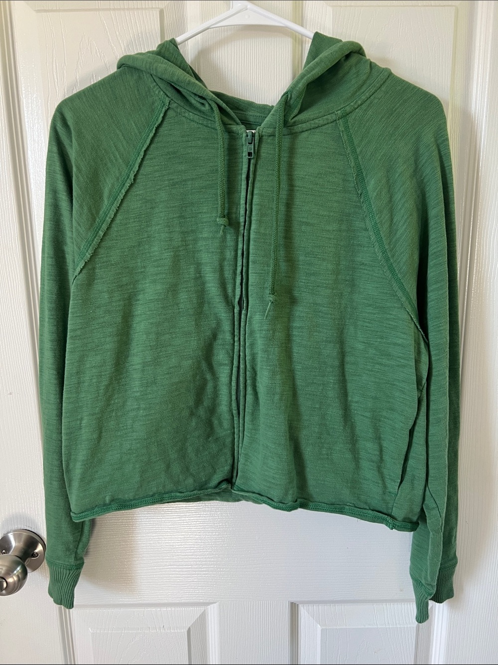Pink Victoria's Secret Green Cropped Lightweight Zip Up Hoodie Size Small